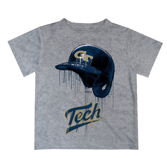 Georgia Tech Yellow Jackets Original Dripping Baseball Helmet Heather Gray T-Shirt by Vive La Fete