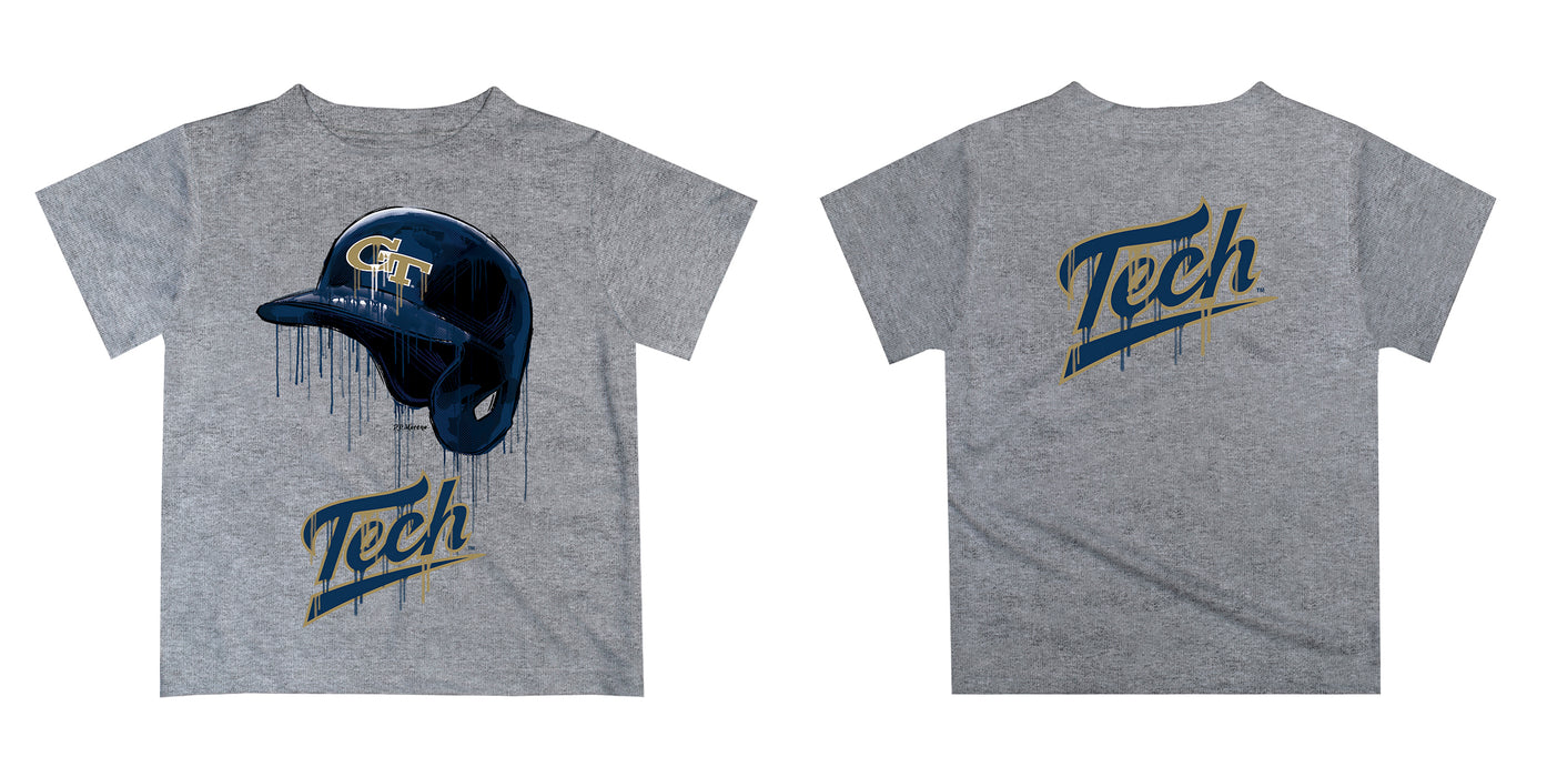 Georgia Tech Yellow Jackets Original Dripping Baseball Helmet Blue T-Shirt by Vive La Fete - Vive La Fête - Online Apparel Store