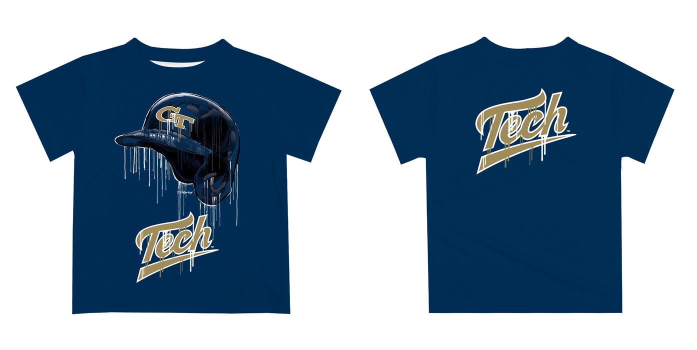 Georgia Tech Yellow Jackets Original Dripping Baseball Helmet Blue T-Shirt by Vive La Fete - Vive La Fête - Online Apparel Store