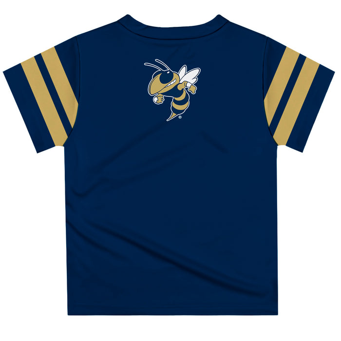 Georgia Tech Yellow Jackets Vive La Fete Boys Game Day Blue Short Sleeve Tee with Stripes on Sleeves - Vive La Fête - Online Apparel Store