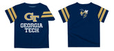 Georgia Tech Yellow Jackets Vive La Fete Boys Game Day Blue Short Sleeve Tee with Stripes on Sleeves - Vive La Fête - Online Apparel Store
