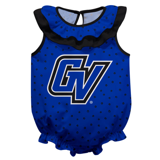 GVSU Lakers Swirls Blue Sleeveless Ruffle Onesie Logo Bodysuit