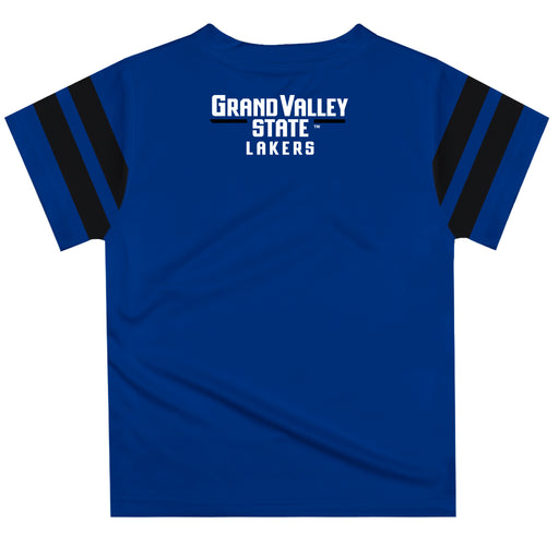 Grand Valley State Lakers Vive La Fete Boys Game Day Blue Short Sleeve Tee with Stripes on Sleeves - Vive La Fête - Online Apparel Store