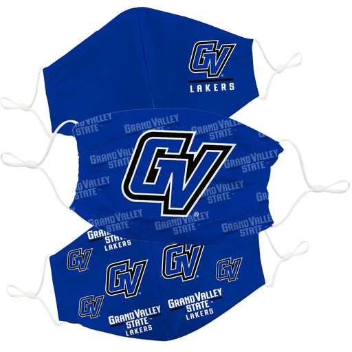 Grand Valley State Lakers 3 Ply Vive La Fete Face Mask 3 Pack Game Day Collegiate Unisex Face Covers Reusable Washable - Vive La Fête - Online Apparel Store