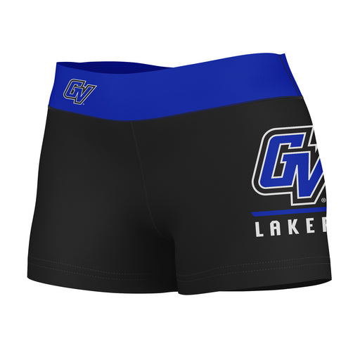 GVSU Lakers Vive La Fete Game Day Logo on Thigh and Waistband Black & Blue Women Yoga Booty Workout Shorts 3.75 Inseam"