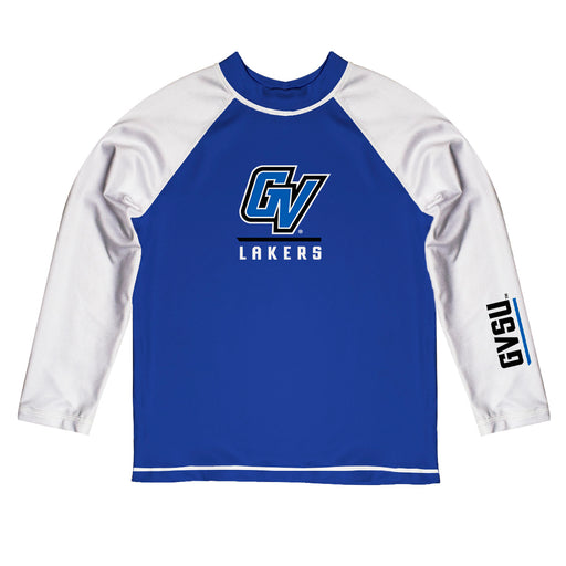 Grand Valley State Lakers Vive La Fete Logo Blue White Long Sleeve Raglan Rashguard