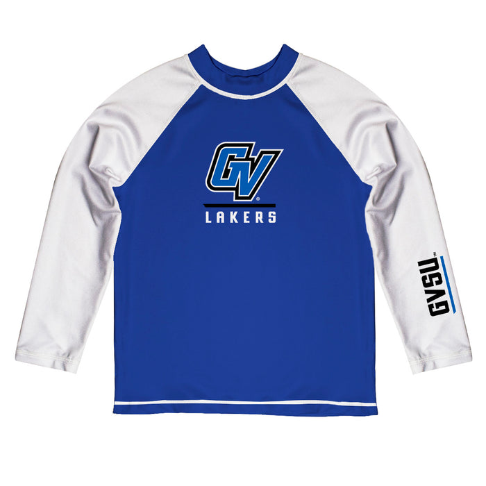 Grand Valley State Lakers Vive La Fete Logo Blue White Long Sleeve Raglan Rashguard