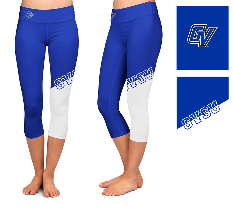 GVSU Lakers Vive La Fete Game Day Collegiate Leg Color Block Women Blue White Capri Leggings - Vive La Fête - Online Apparel Store