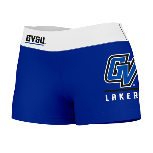 Grand Valley State Lakers Vive La Fete Logo on Thigh & Waistband Blue White Women Yoga Booty Workout Shorts 3.75 Inseam