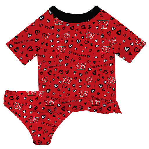 Hawaii Hilo Vulcans Vive La Fete All Over Logo Red Long Sleeve Bikini Set
