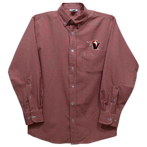 Hawaii Hilo Vulcans Embroidered Red Gingham Long Sleeve Button Down Shirt