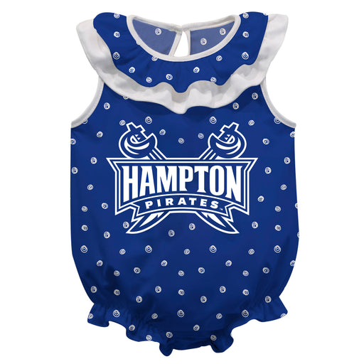 Hampton University Pirates Swirls Blue Sleeveless Ruffle Onesie Logo Bodysuit