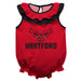 University of Hartford Hawks Red Sleeveless Ruffle Onesie Logo Bodysuit by Vive La Fete