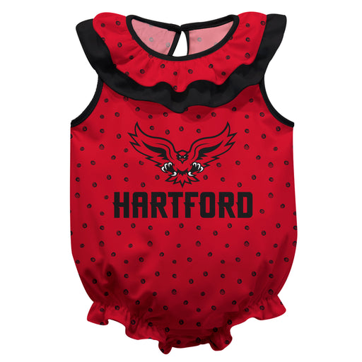University of Hartford Hawks Swirls Red Sleeveless Ruffle Onesie Logo Bodysuit