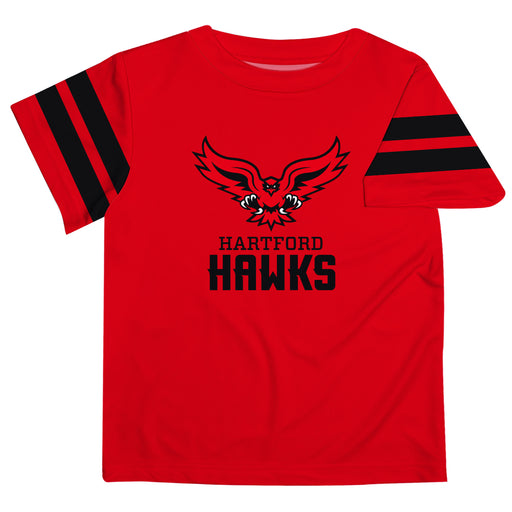 Hartford Hawks Vive La Fete Boys Game Day Red Short Sleeve Tee with Stripes on Sleeves