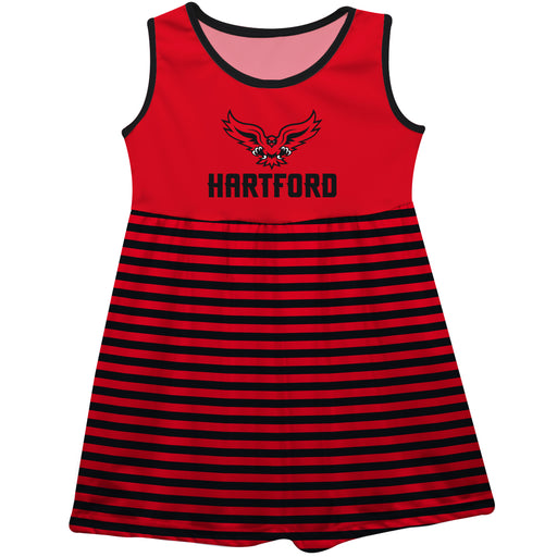 University of Hartford Hawks Red and Black Sleeveless Tank Dress with Stripes on Skirt by Vive La Fete