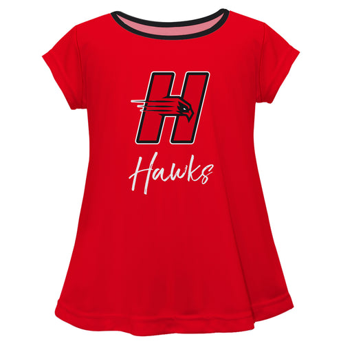 Hartford Hawks Vive La Fete Girls Game Day Short Sleeve Red Top with School Logo and Name