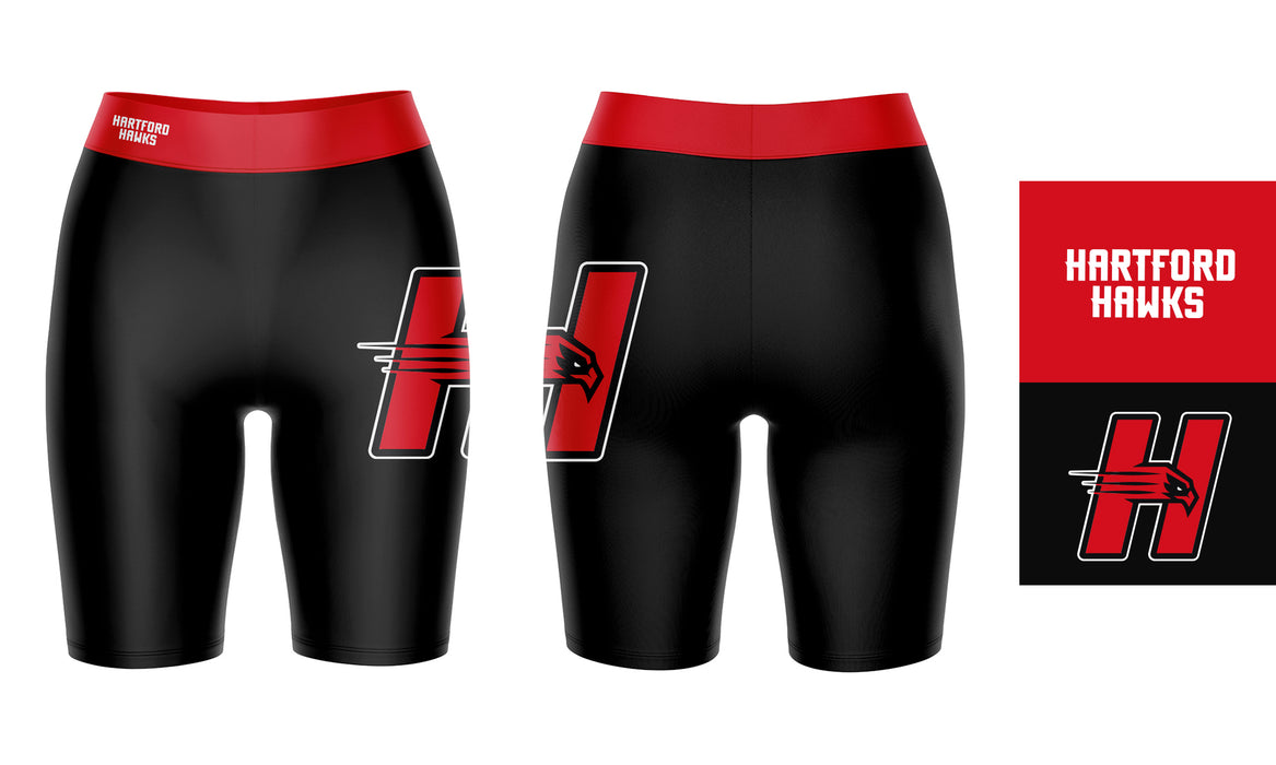 Hartford Hawks Vive La Fete Game Day Logo on Thigh and Waistband Black and Red Women Bike Short 9 Inseam - Vive La Fête - Online Apparel Store