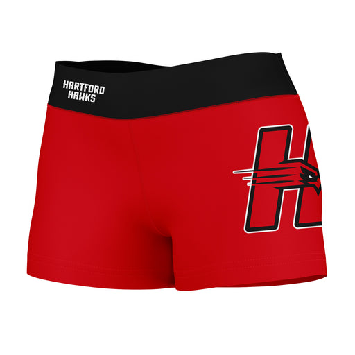 Hartford Hawks Vive La Fete Logo on Thigh & Waistband Red Black Women Yoga Booty Workout Shorts 3.75 Inseam"