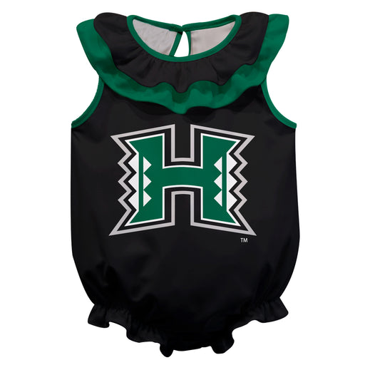 Hawaii Rainbow Warriors Black Sleeveless Ruffle Onesie Logo Bodysuit by Vive La Fete