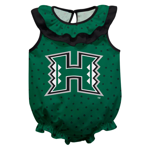 Hawaii Warriors Swirls Green Sleeveless Ruffle Onesie Logo Bodysuit