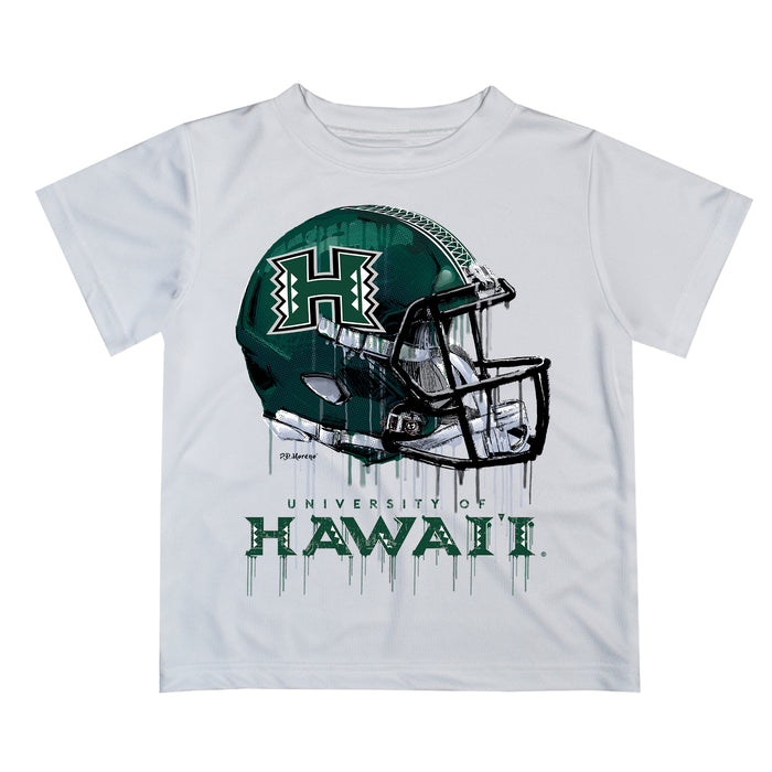 Hawaii Rainbow Warriors Original Dripping Football Helmet White T-Shirt by Vive La Fete