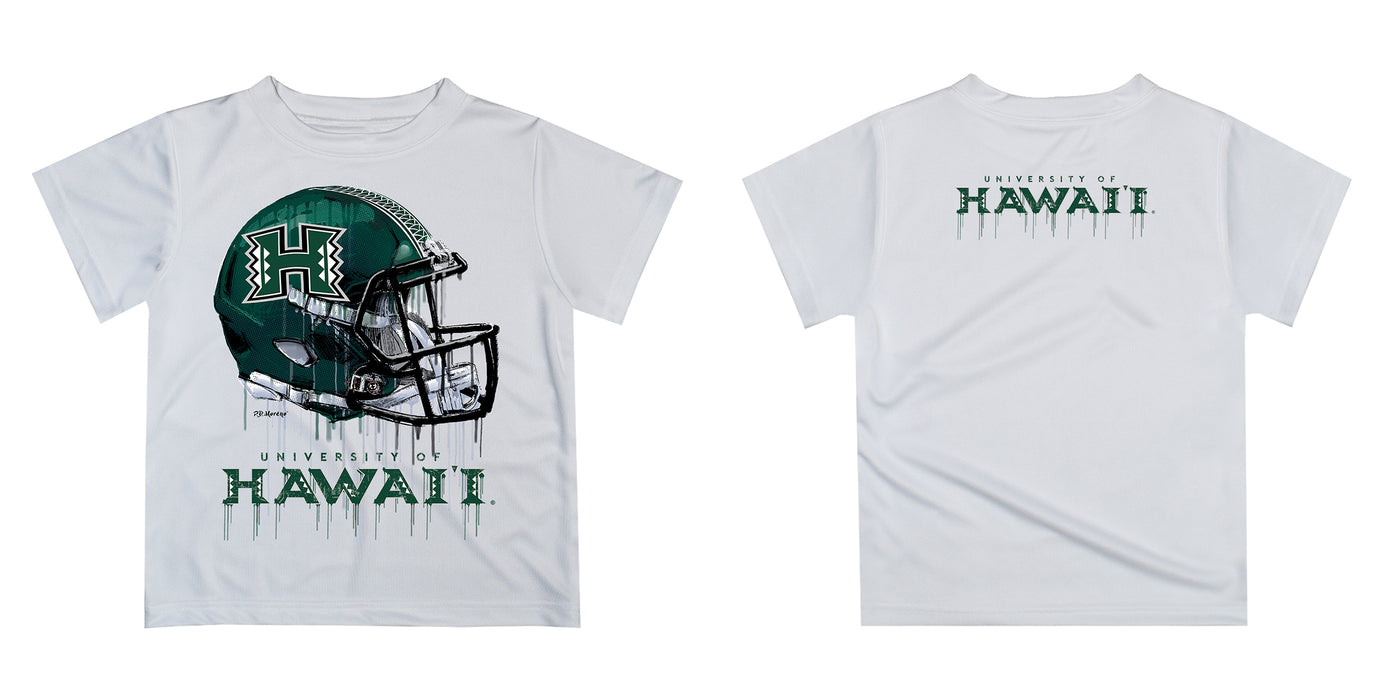 Hawaii Rainbow Warriors Original Dripping Football Helmet White T-Shirt by Vive La Fete - Vive La Fête - Online Apparel Store