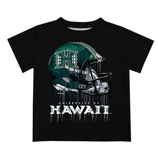 Hawaii Rainbow Warriors Original Dripping Football Helmet Black T-Shirt by Vive La Fete