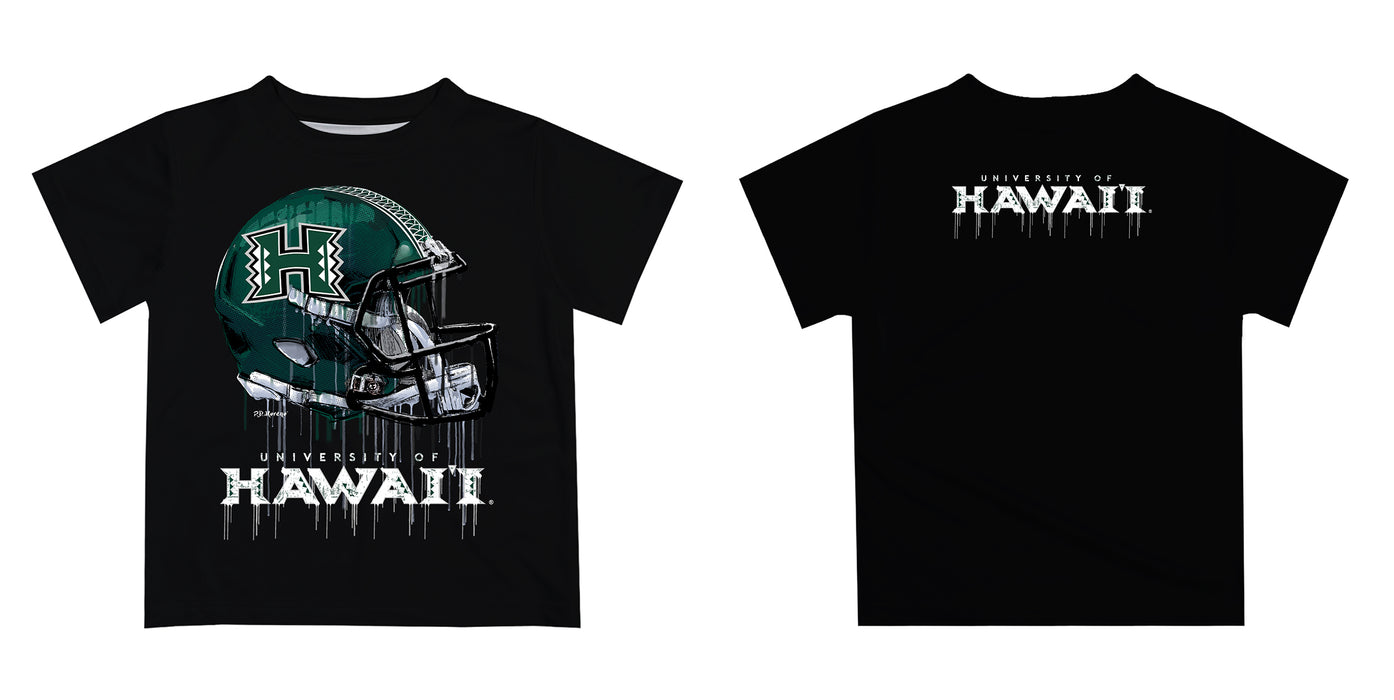 Hawaii Rainbow Warriors Original Dripping Football Helmet Black T-Shirt by Vive La Fete - Vive La Fête - Online Apparel Store
