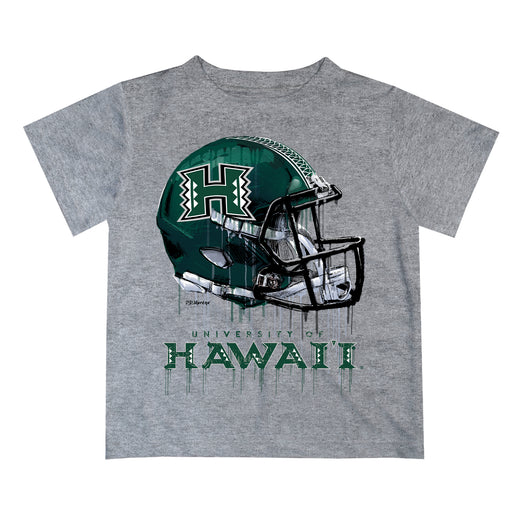 Hawaii Rainbow Warriors Original Dripping Football Helmet Heather Gray T-Shirt by Vive La Fete