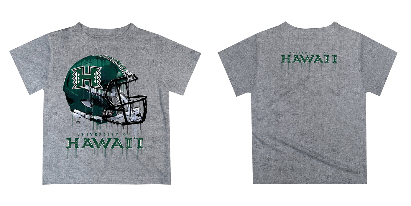 Hawaii Rainbow Warriors Original Dripping Football Helmet Heather Gray T-Shirt by Vive La Fete - Vive La Fête - Online Apparel Store