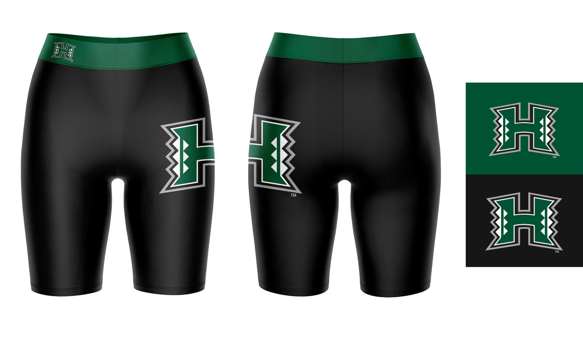 Hawaii Warriors Vive La Fete Game Day Logo on Thigh and Waistband Black and Green Women Bike Short 9 Inseam" - Vive La Fête - Online Apparel Store