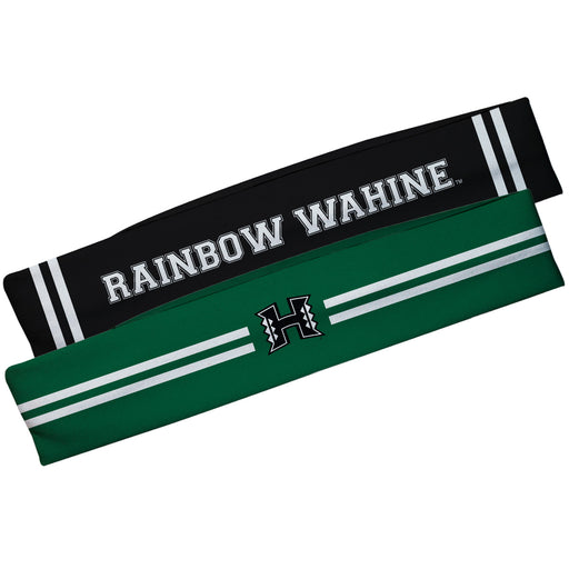 Hawaii Rainbow Warriors Vive La Fete Girls Women Game Day Set of 2 Stretch Headbands Headbands Logo Green and Name Black