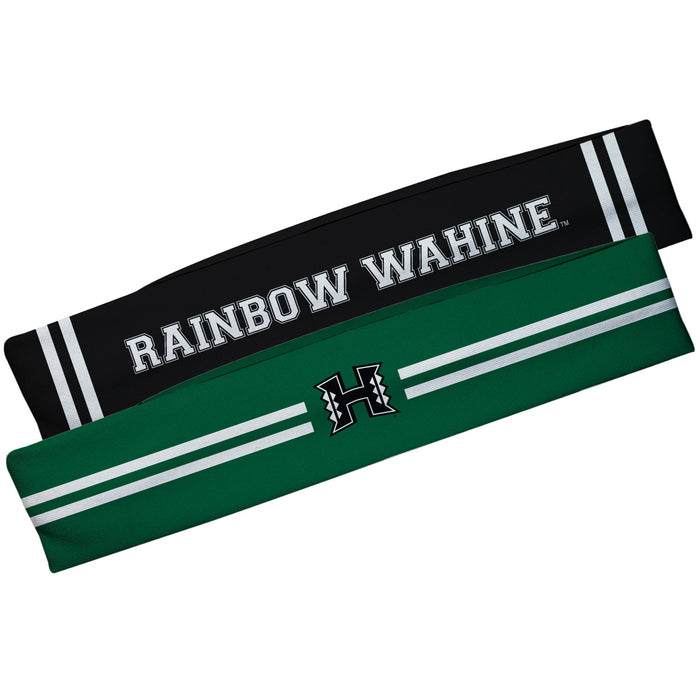 Hawaii Rainbow Warriors Vive La Fete Girls Women Game Day Set of 2 Stretch Headbands Headbands Logo Green and Name Black
