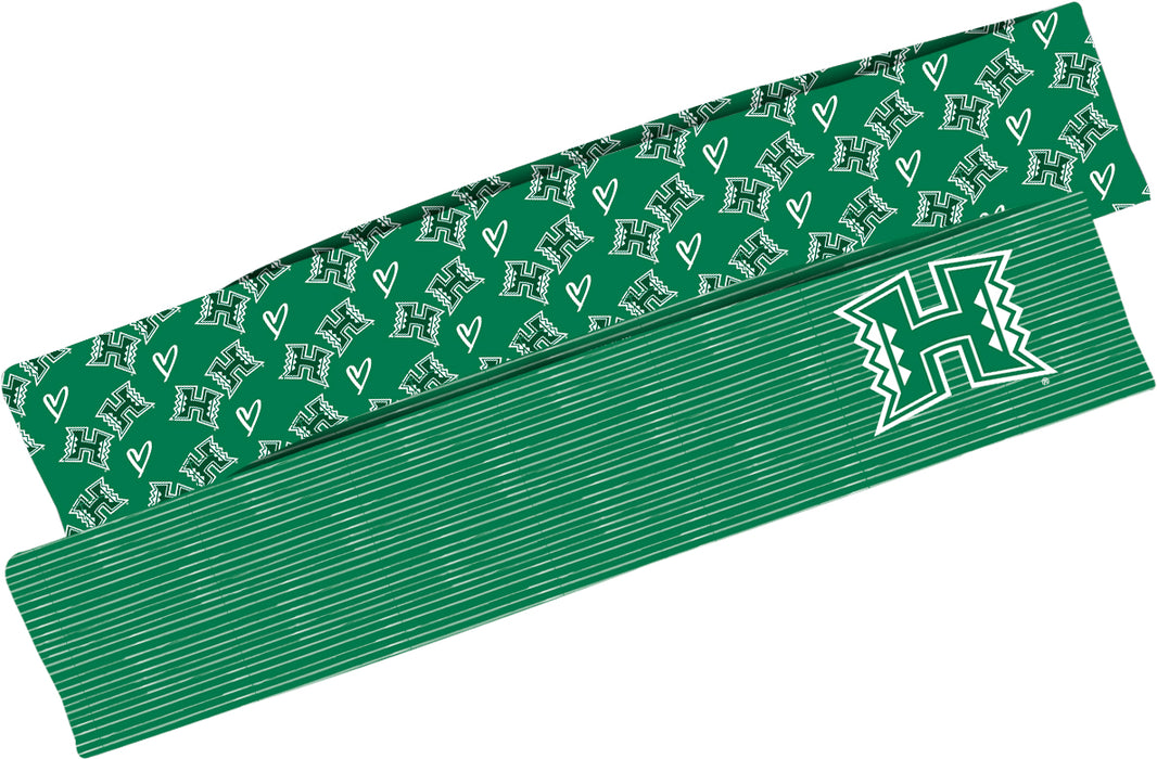 Hawaii Rainbow Warriors Vive La Fete Girls Women Game Day Set of 2 Stretch Headbands Repeat Logo Green and Logo