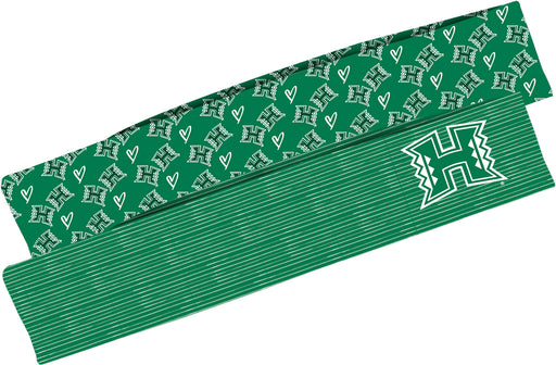 Hawaii Rainbow Warriors Vive La Fete Girls Women Game Day Set of 2 Stretch Headbands Repeat Logo Green and Logo