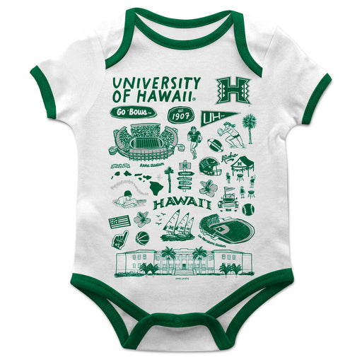 Hawaii Rainbow Warriors Hand Sketched Vive La Fete Impressions Artwork Infant White Short Sleeve Onesie Bodysuit