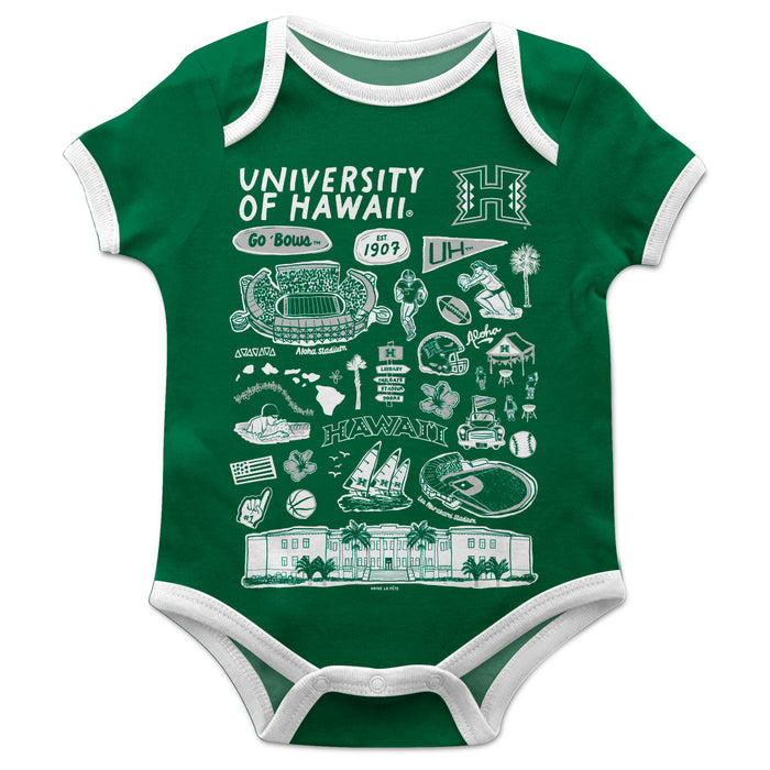 Hawaii Rainbow Warriors Hand Sketched Vive La Fete Impressions Artwork Infant Green Short Sleeve Onesie Bodysuit