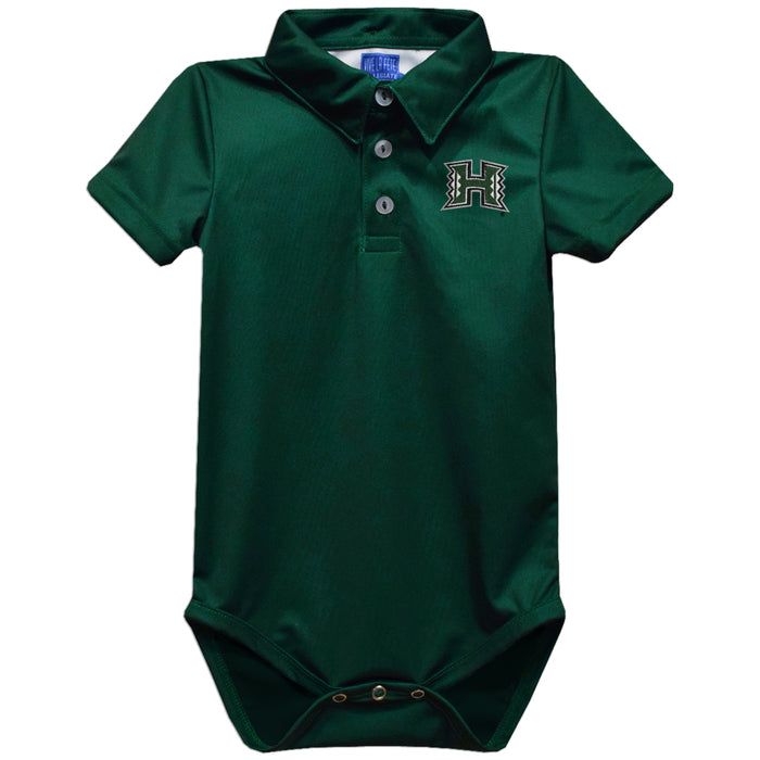 Hawaii Rainbow Warriors Embroidered Hunter Green Solid Knit Polo Onesie