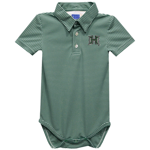 Hawaii Rainbow Warriors Embroidered Hunter Green Pencil Stripe Knit Polo Onesie
