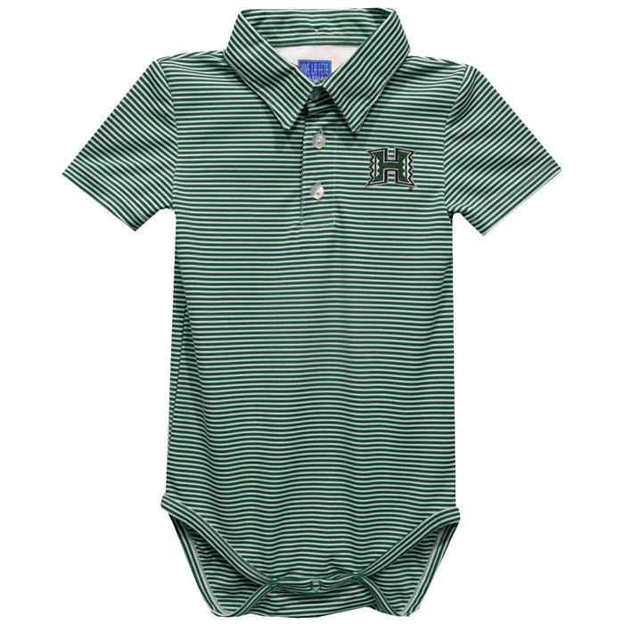 Hawaii Rainbow Warriors Embroidered Hunter Green Pencil Stripe Knit Polo Onesie