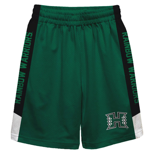 Hawaii Rainbow Warriors Vive La Fete Game Day Green Stripes Boys Solid Black Athletic Mesh Short