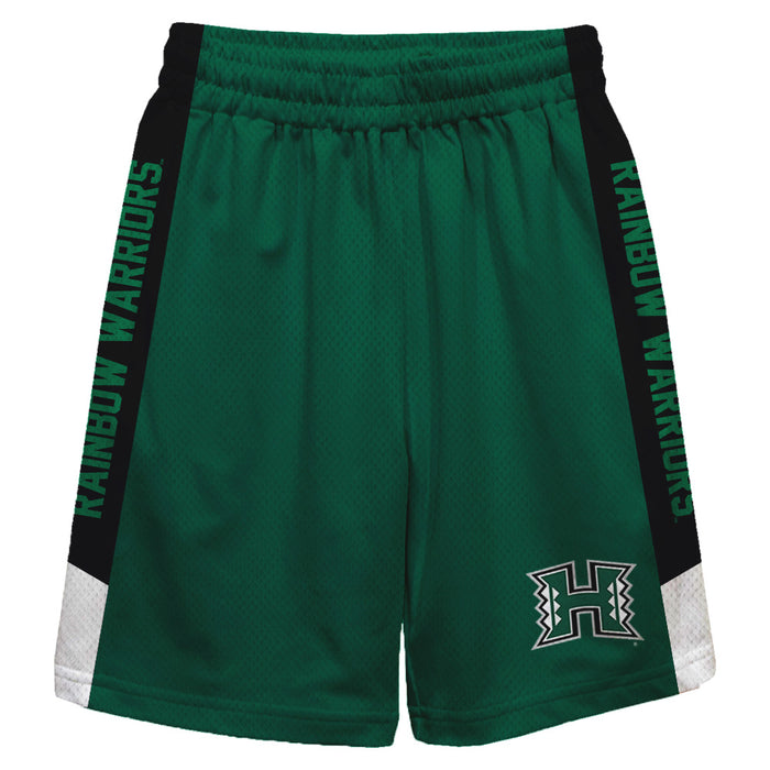 Hawaii Rainbow Warriors Vive La Fete Game Day Green Stripes Boys Solid Black Athletic Mesh Short