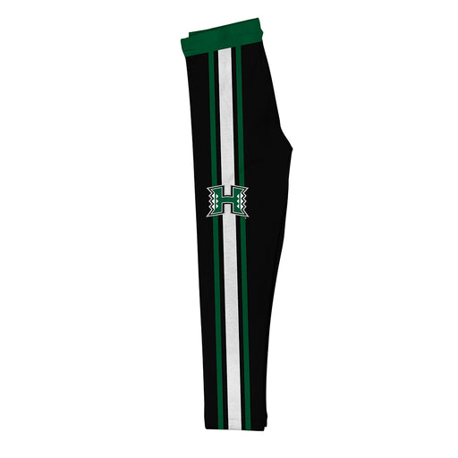 Hawaii Rainbow Warriors Vive La Fete Girls Game Day Black with Green Stripes Leggings Tights