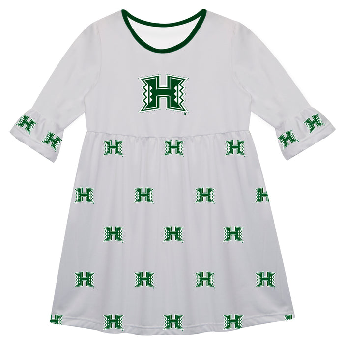 Hawaii Warriors Vive La Fete Girls Game Day 3/4 Sleeve Solid White All Over Logo on Skirt