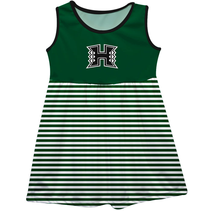 Hawaii Rainbow Warriors Vive La Fete Girls Game Day Sleeveless Tank Dress Solid Green Logo Stripes on Skirt
