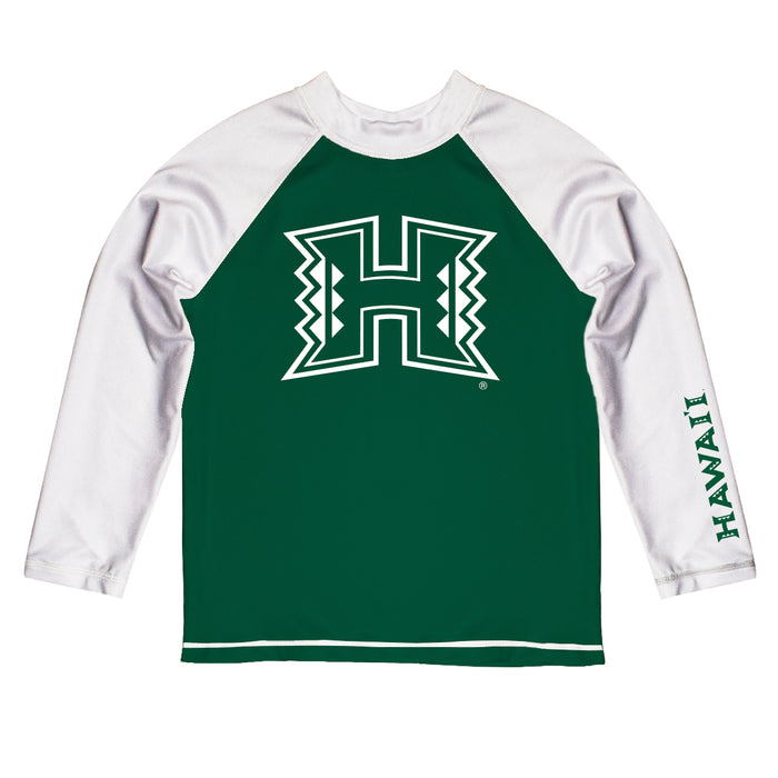 Hawaii Warriors Vive La Fete Green and White Long Sleeve Raglan Rashguard