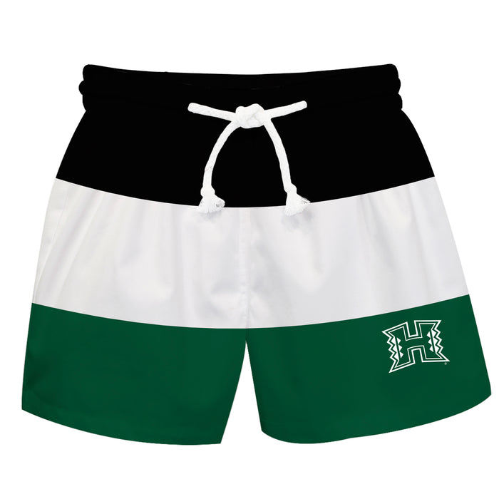 Hawaii Rainbow Warriors Vive La Fete Green White Black Stripes Swimtrunks V1