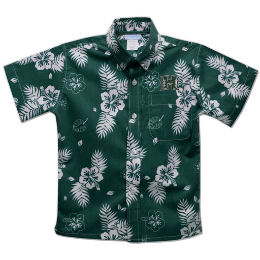 Hawaii Rainbow Warriors Hunter Green Hawaiian Short Sleeve Button Down Shirt