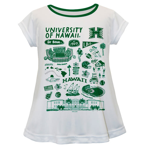 Hawaii Rainbow Warriors Hand Sketched Vive La Fete Impressions Artwork White Short Sleeve Top